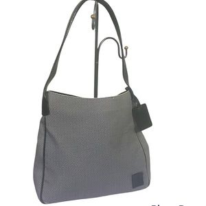 Bally Shoulder Hobo Bag Leather Tweed Canvas Logo FOB Tag Italy Tote Purse Silvr